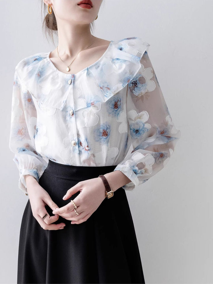 Round Neck Floral Long Sleeve Shirt