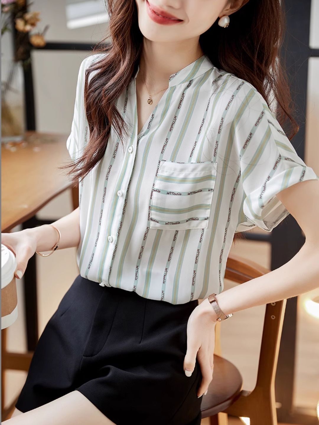 V-neck Versatile Striped Shirt