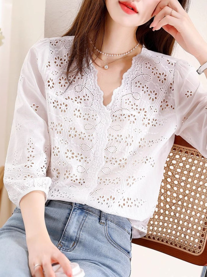 Exquisite Hollow Embroidery Loose Shirt