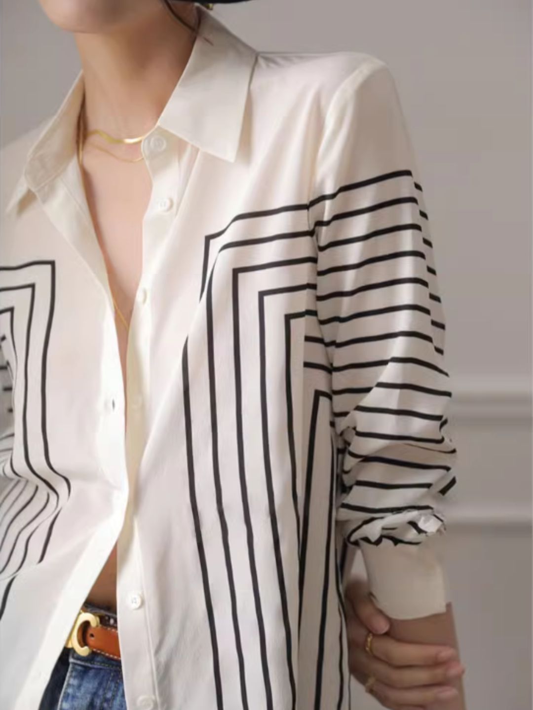 Temperament Striped Shirt Long Sleeve Top