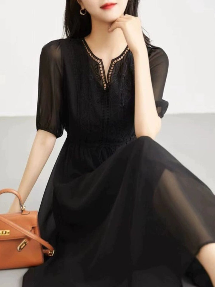 Elegant V-neck Embroidered Dress
