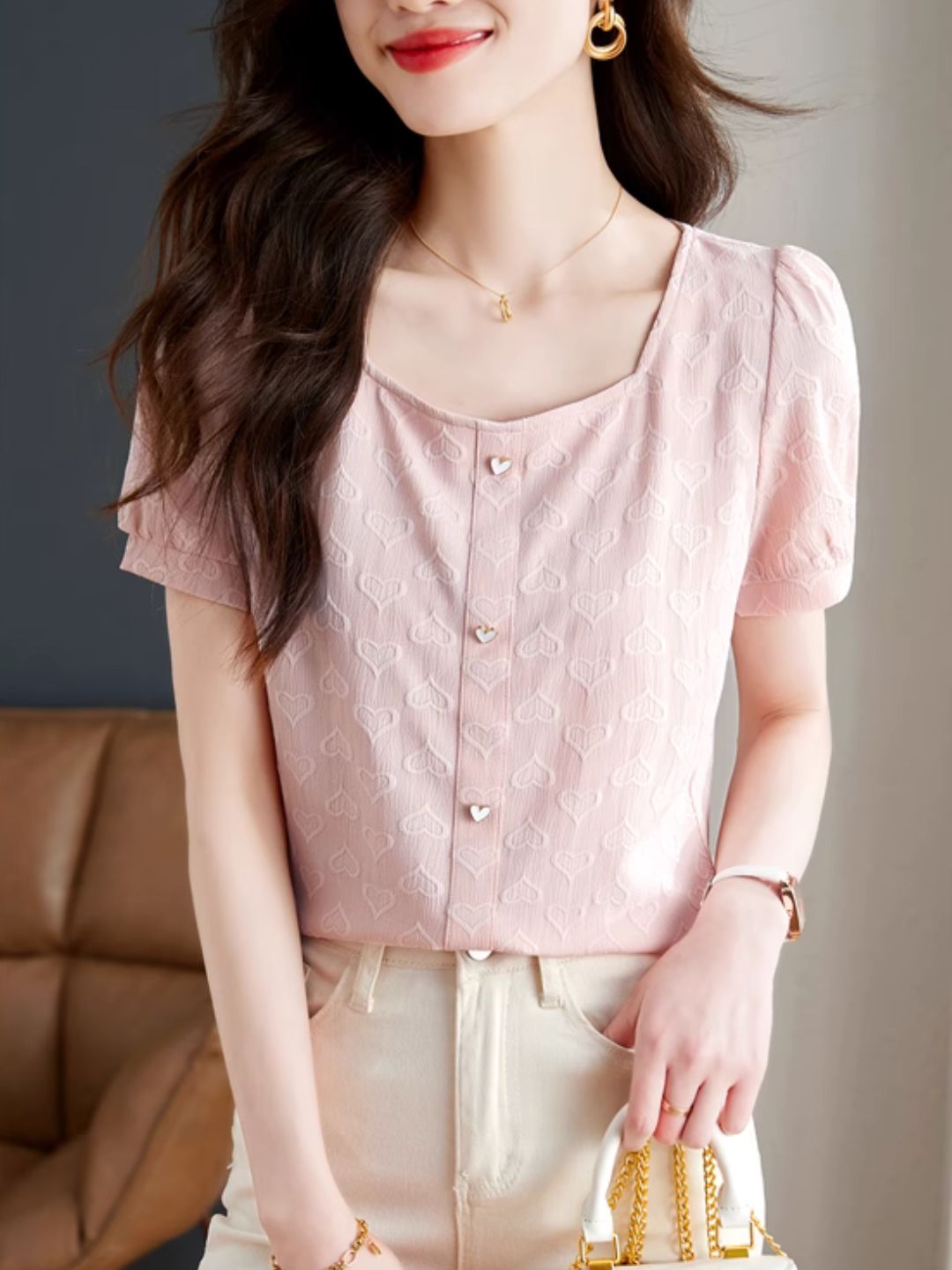 Heart Print Chiffon Shirt