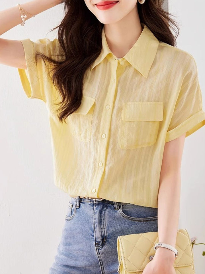Retro Vertical Striped Short Sleeve Shirt