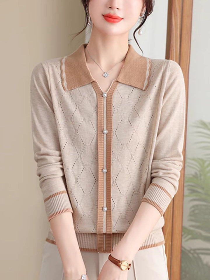 Classic Lapel Knitted Sweater - Green