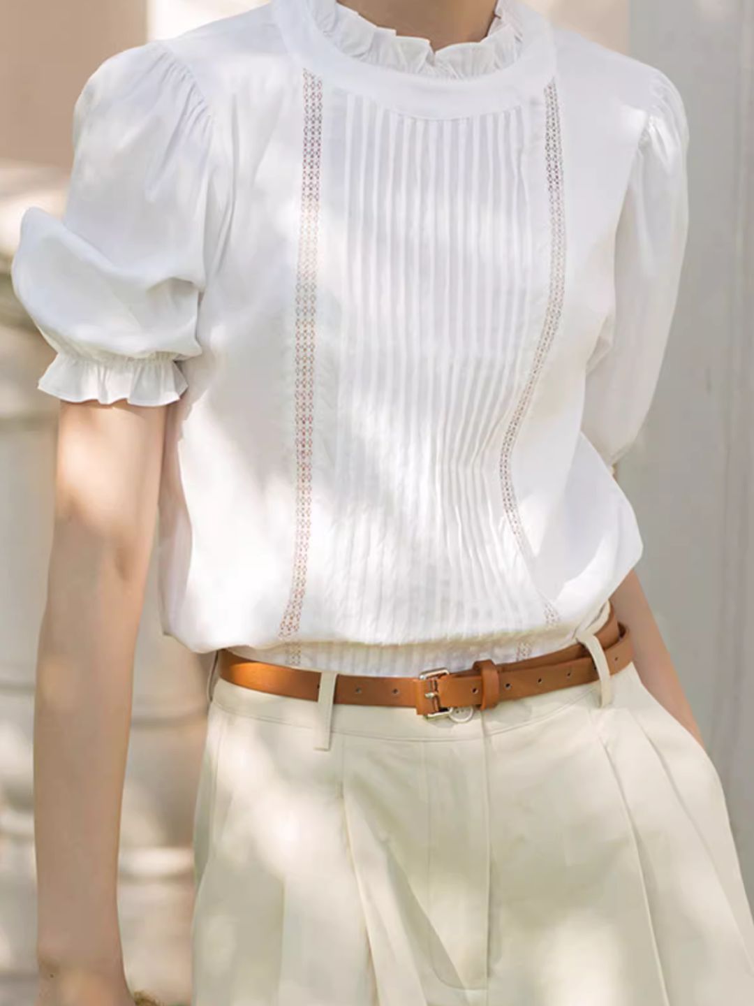 Accordion Pleated Commuter White Shirt