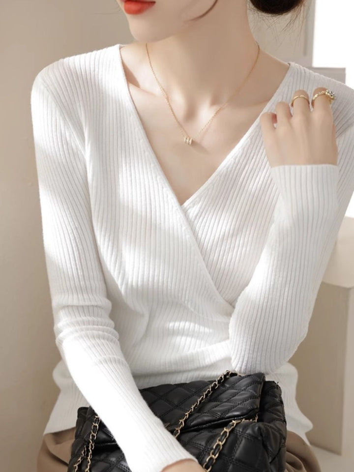 Classic V-Neck Solid Color Knitted Sweater
