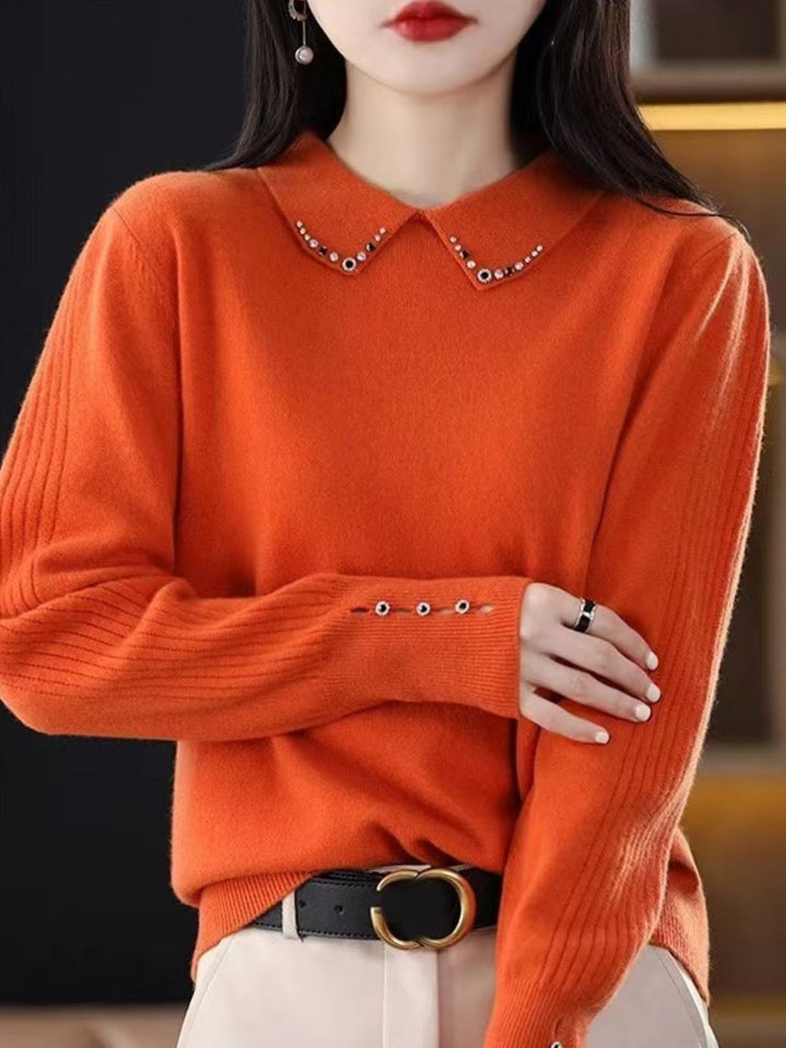 Lapel Beaded Button Sweater
