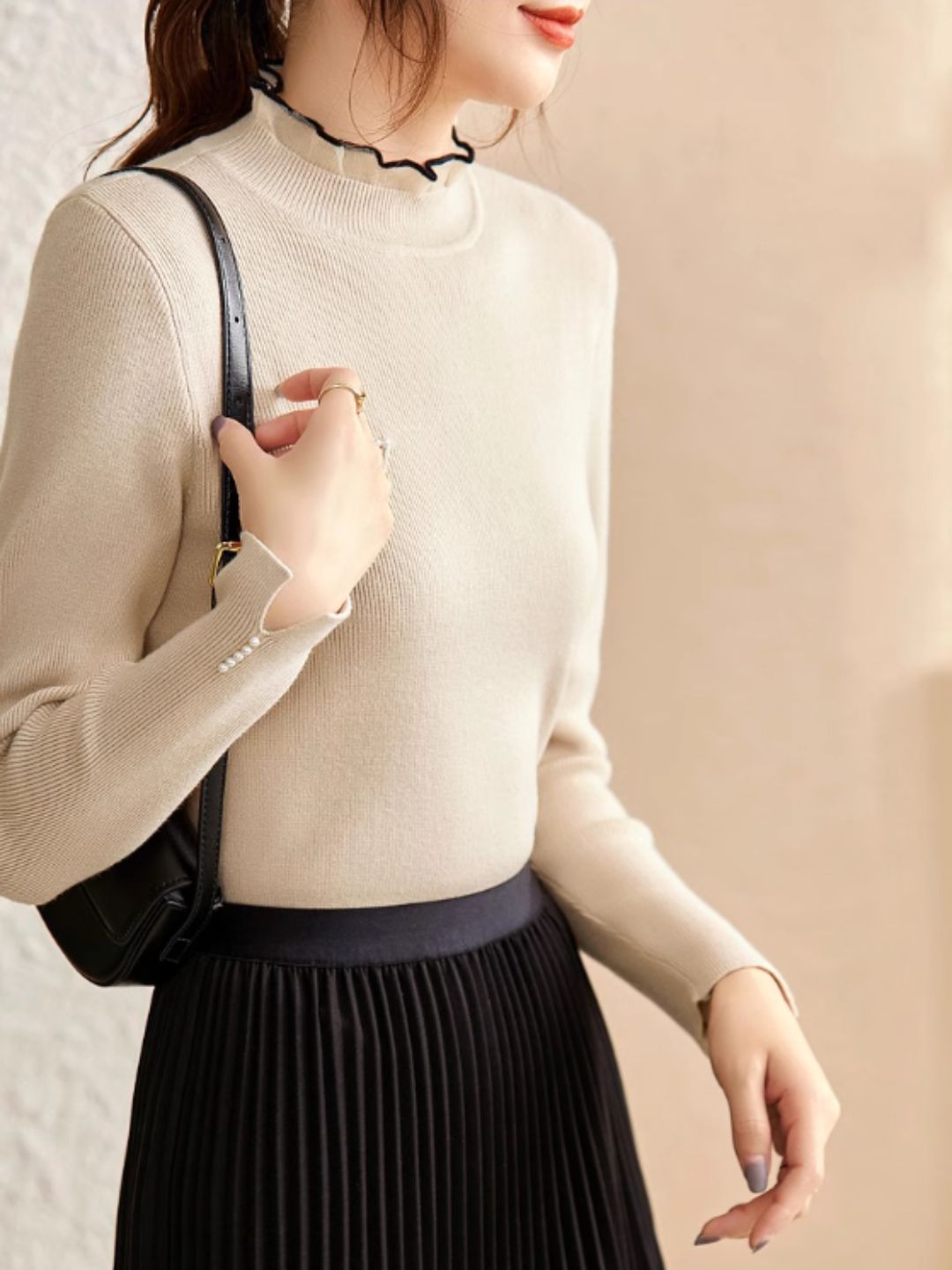 Solid Color Knitted Sweater - Red