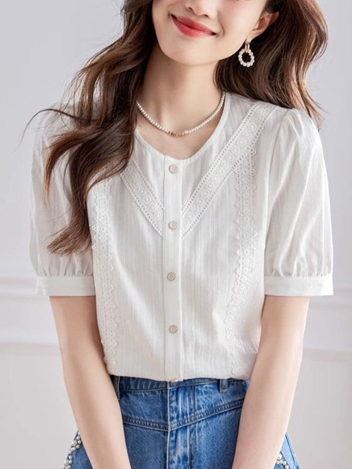 Elegant  Puff Sleeve Shirt - Purple