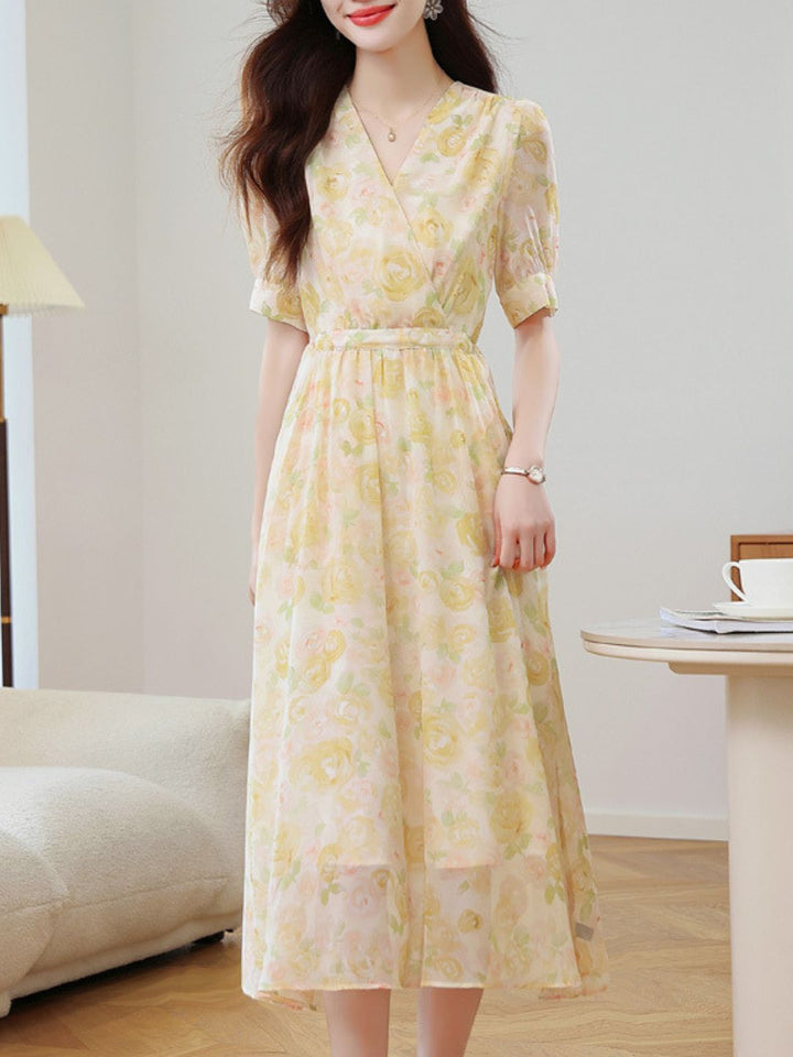 Elegant V-Neck Floral Dress