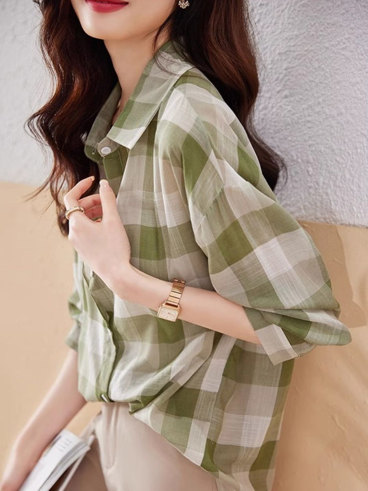 Plaid Chiffon Long Sleeve Shirt