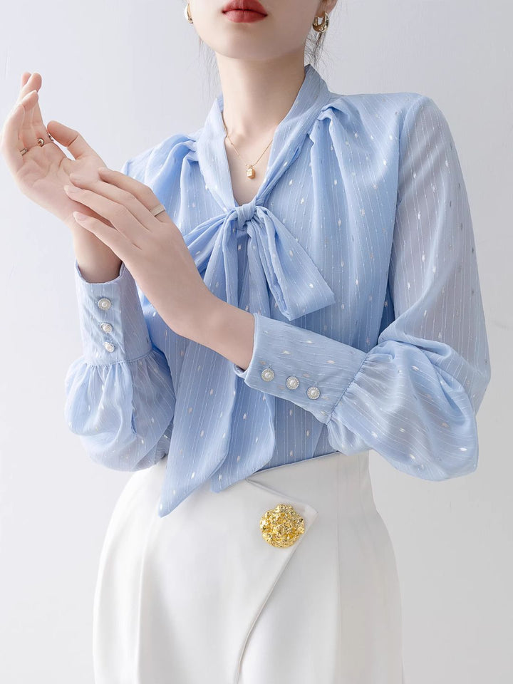 Loose V-Neck Bow Shirt