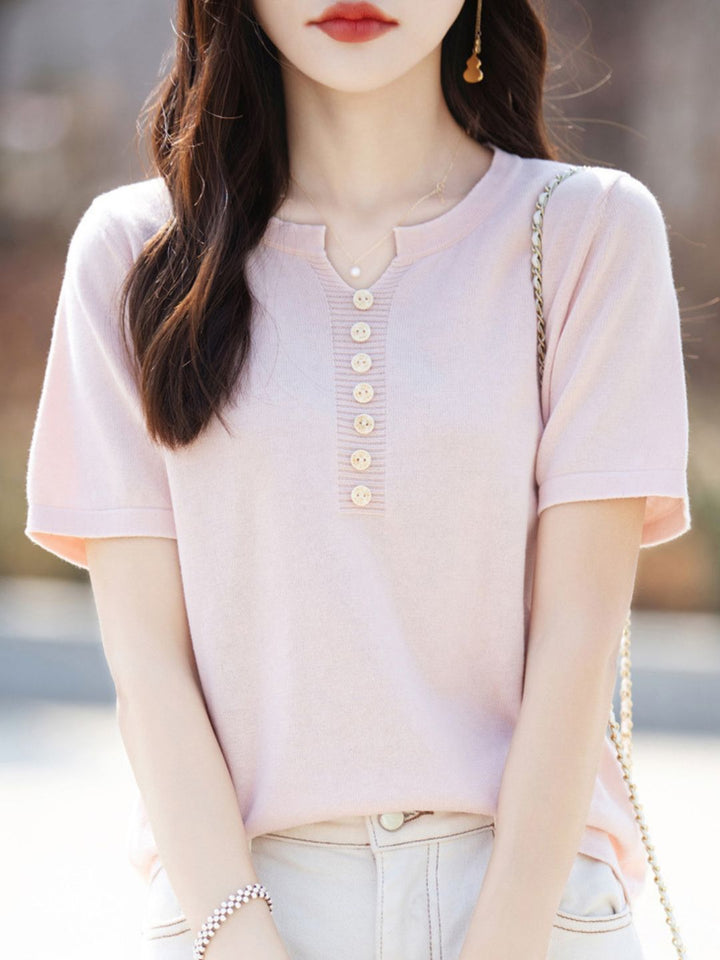 V-Neck Solid Color Loose Top