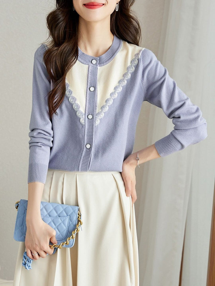 Contrast Color Cardigan - Blue