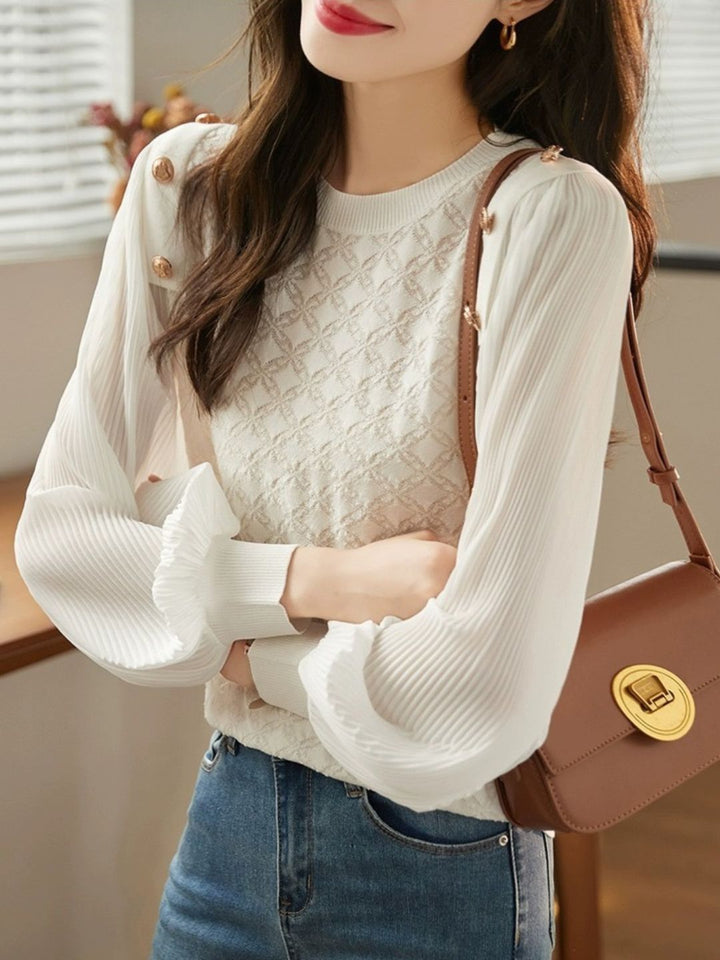 Lace Panel Mesh Long Sleeve T-Shirt -Black