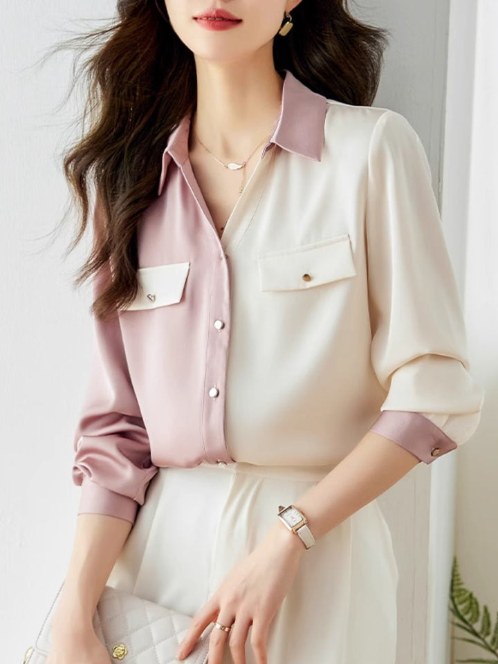 Versatile Contrast Color Shirt-Green