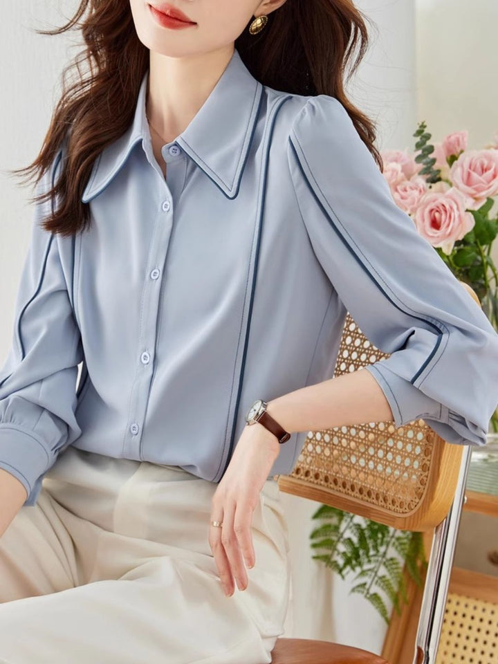 Blue Chiffon Long Sleeve Shirt
