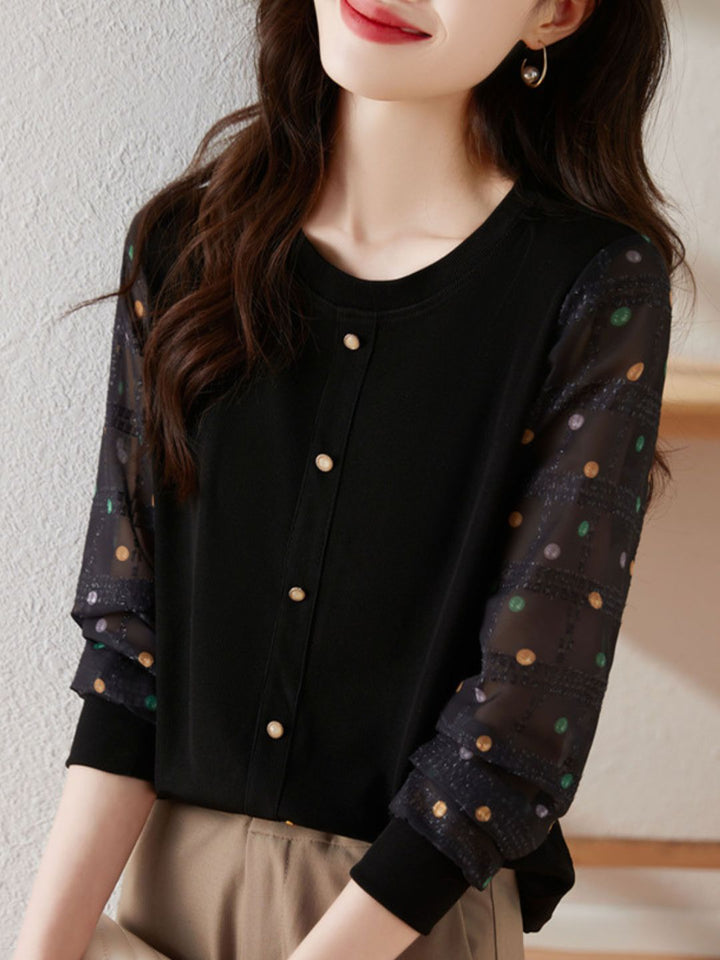 Polka Dot Long Sleeve Knit Top