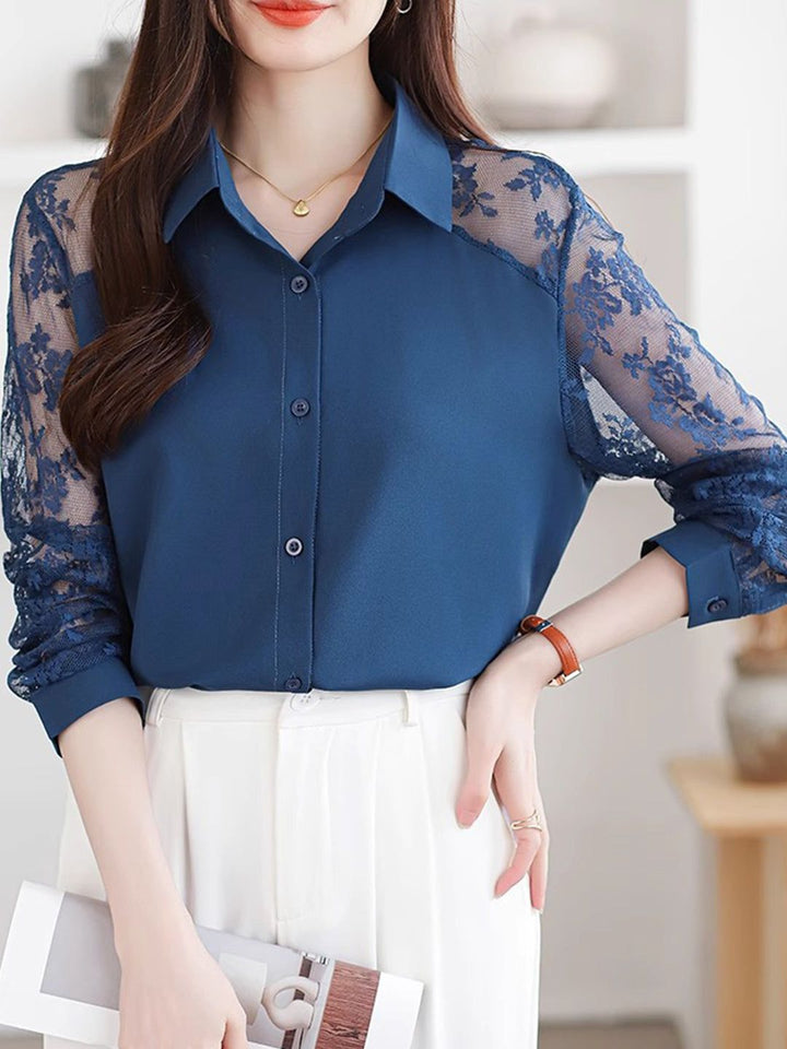 Lace Loose Lapel Chiffon Shirt