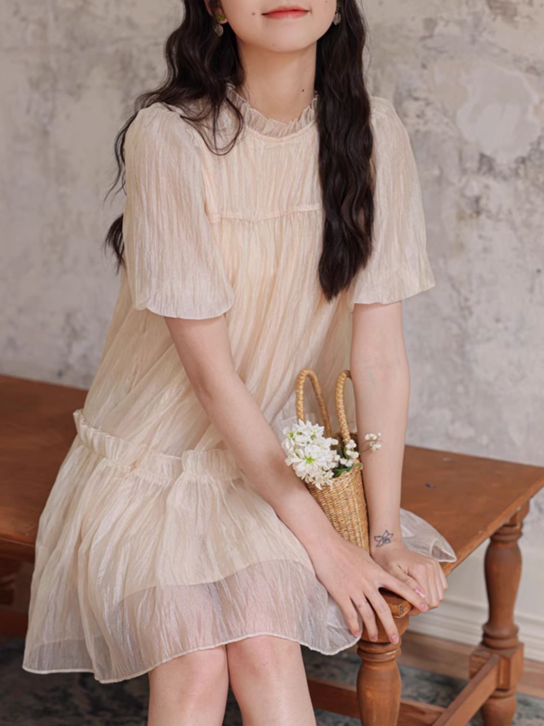 Ruffled Stand Collar Dress