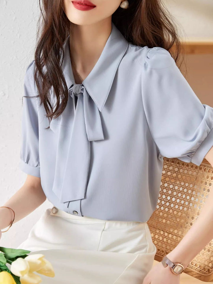 Classic Bow Chiffon Shirt - White