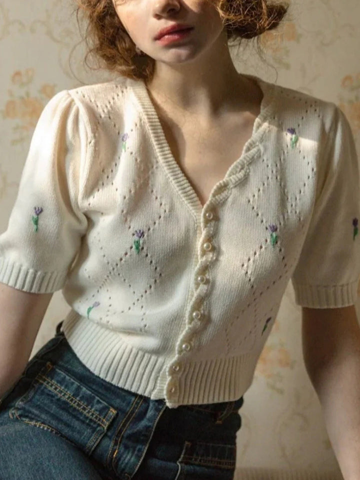 Floral Embroidered Cutout Shirt