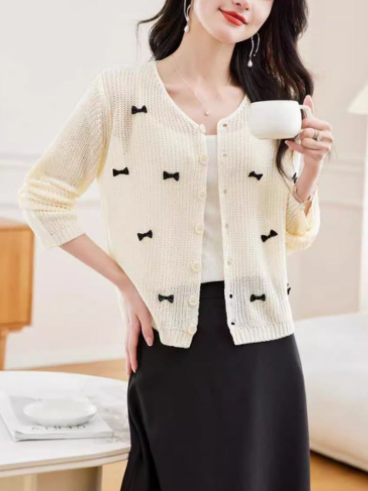 Classic Crew Neck Bow Knitted Top - Purple