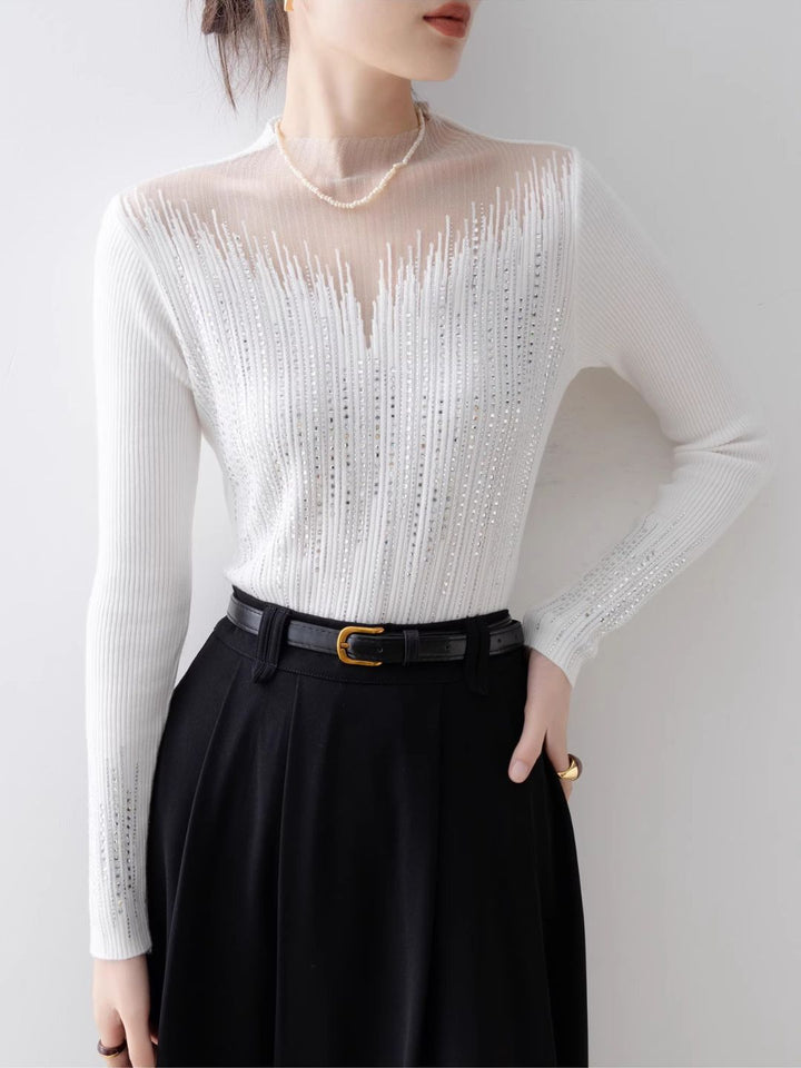 White Half Turtleneck Mesh Top