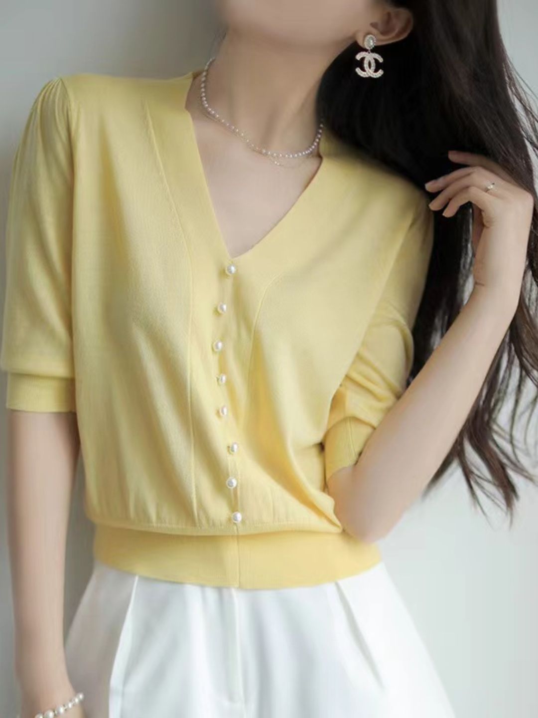 V-neck Sweater Top - Red