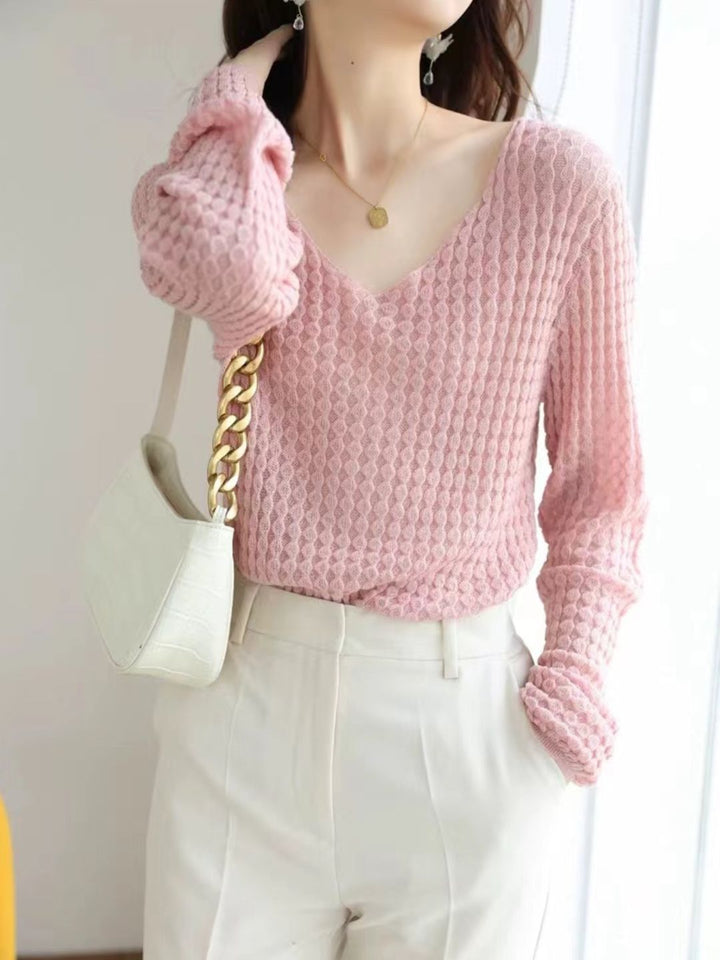Loose V-Neck Knitted Top