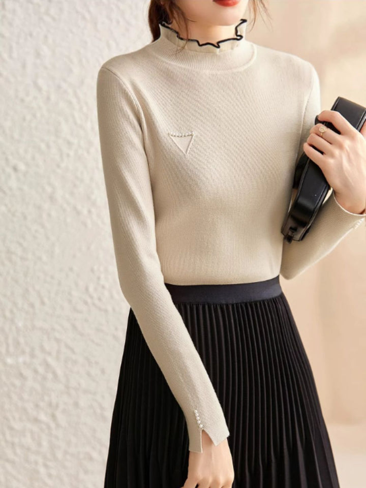 Solid Color Knitted Sweater - Red