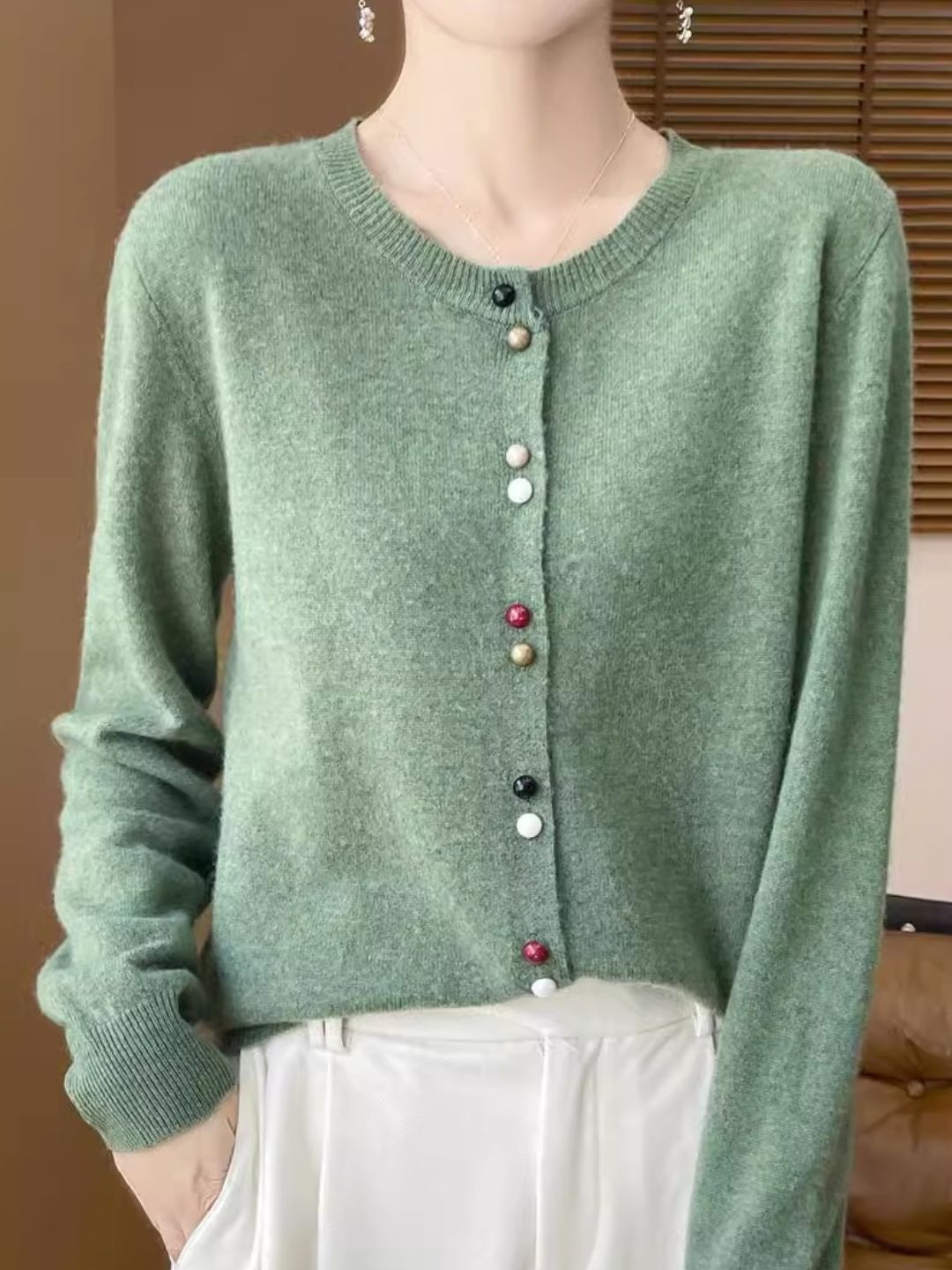 Crew Neck Solid Color Sweater