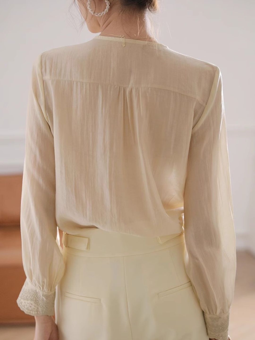 Embroidered lace V-neck Shirt Top