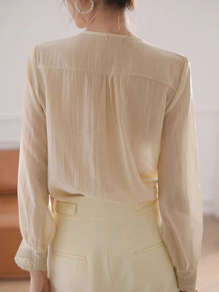 Embroidered lace V-neck Shirt Top