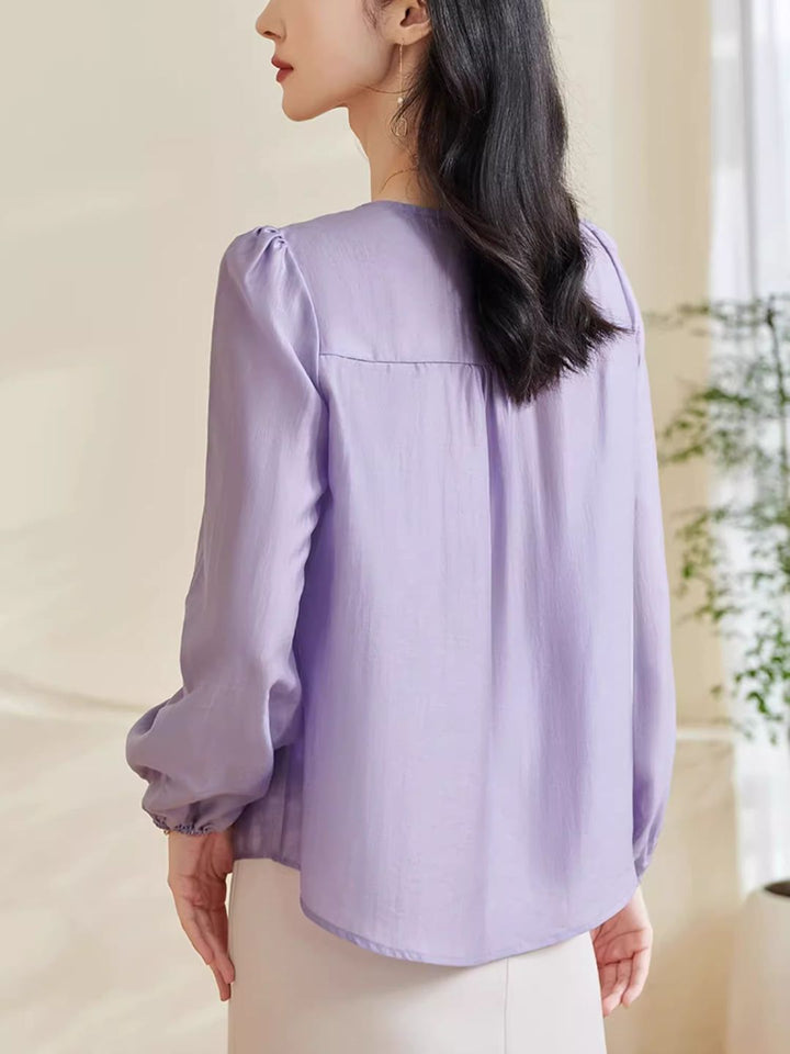 Embroidered Long-sleeved Shirt -Purple