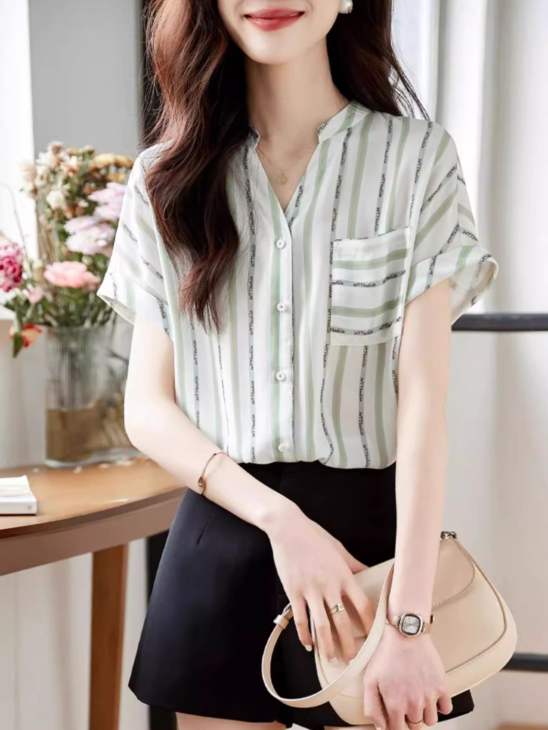 V-neck Versatile Striped Shirt