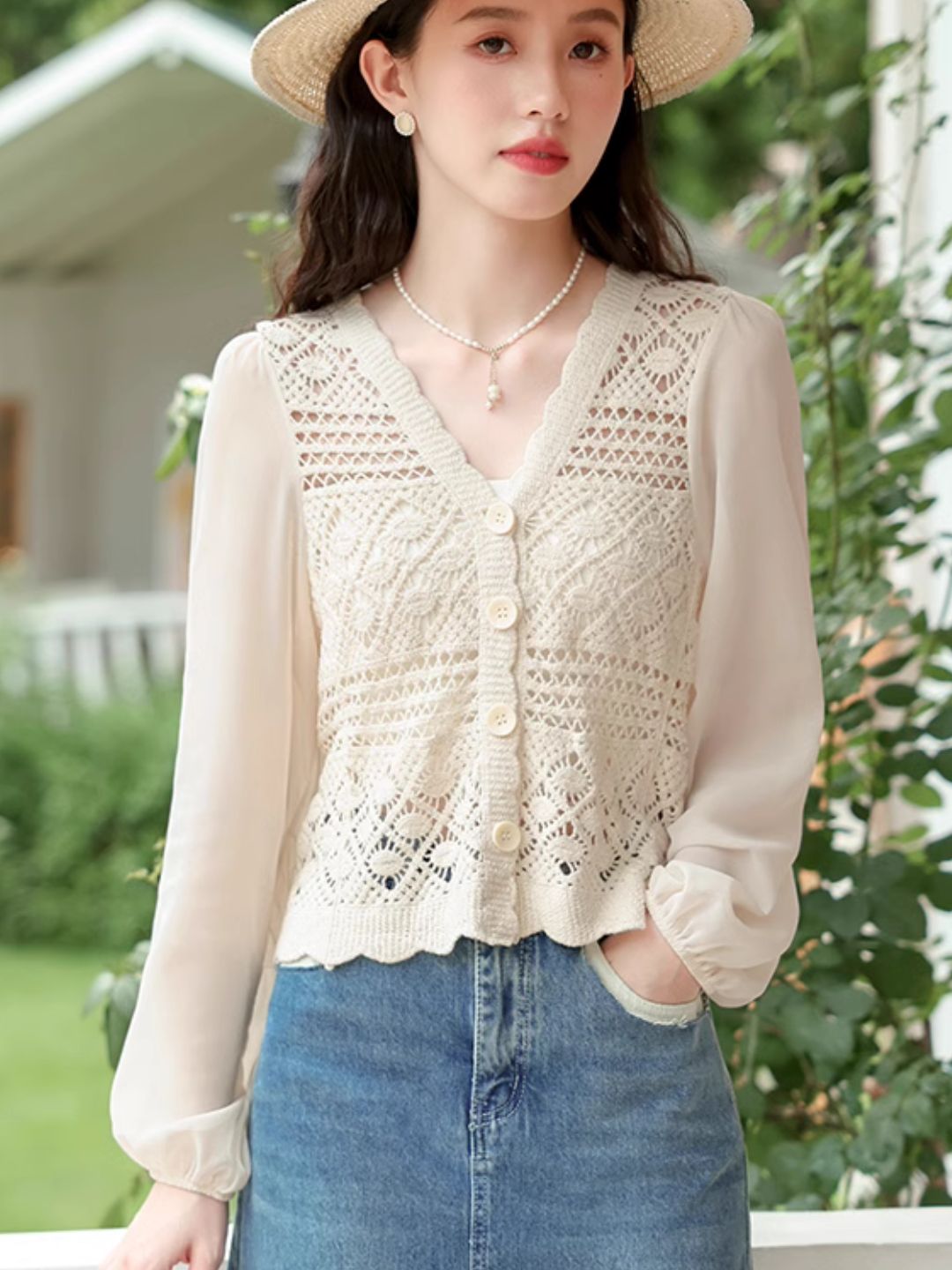 French V-neck Hollow Top