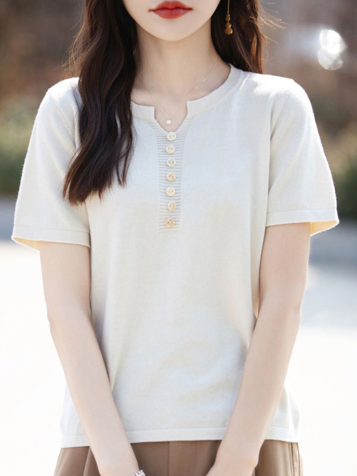 V-Neck Solid Color Loose Top