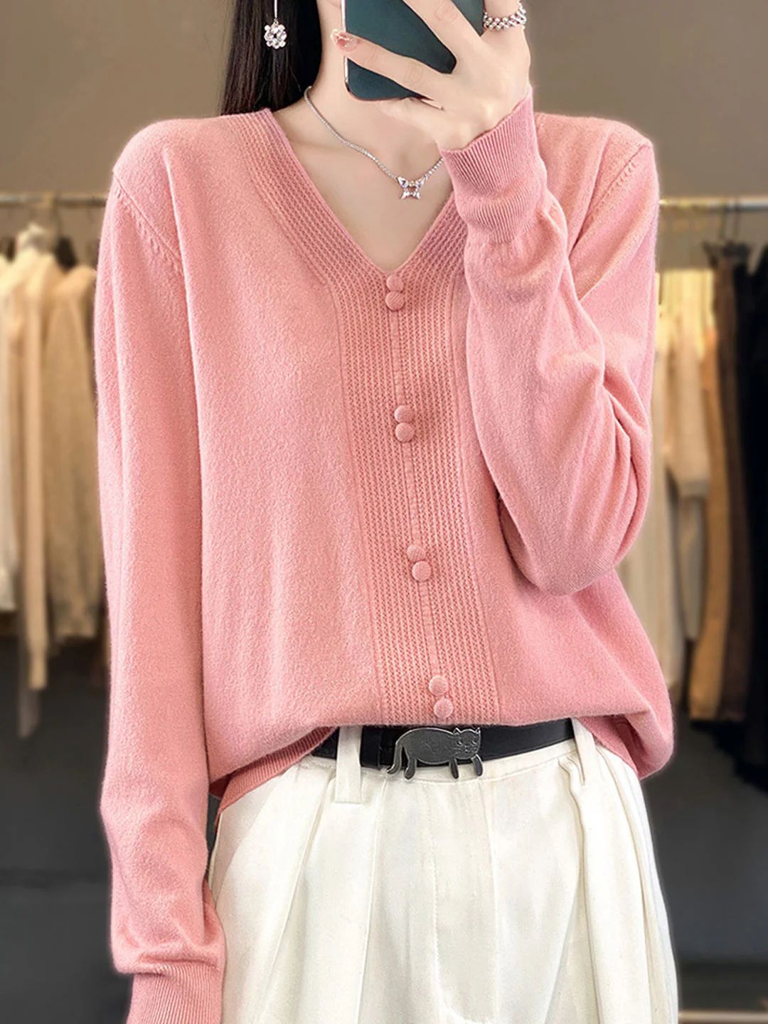 Casual V-neck Loose Knitted Sweater