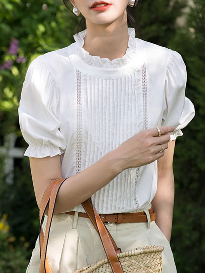 Accordion Pleated Commuter White Shirt