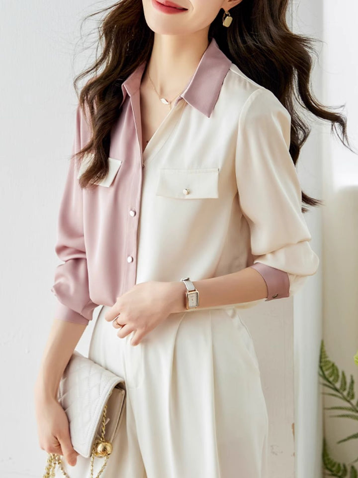 Versatile Contrast Color Shirt-Green