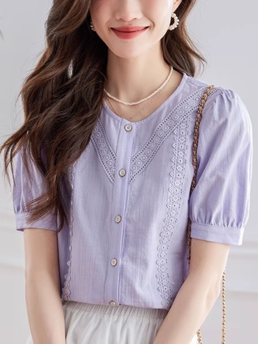 Elegant  Puff Sleeve Shirt - Purple