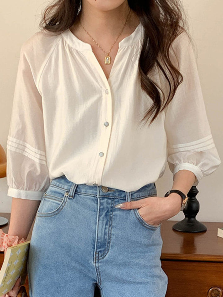 Casual V-Neck Pleated Top