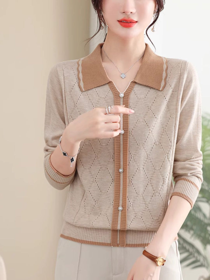 Classic Lapel Knitted Sweater - Green