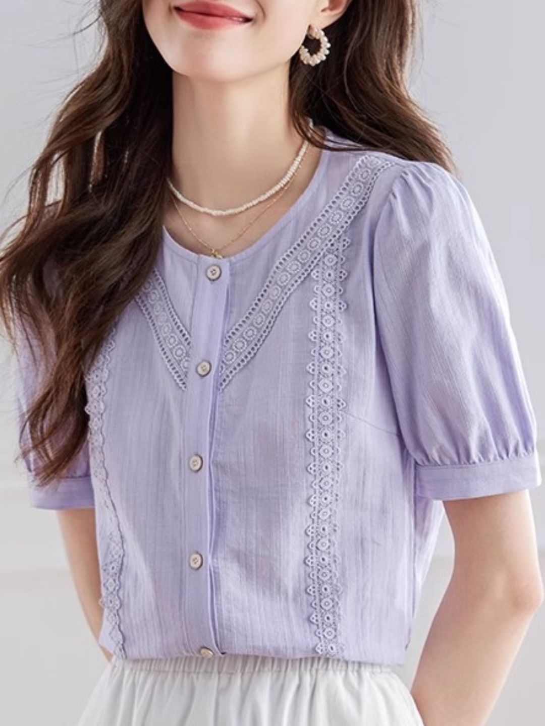 Elegant  Puff Sleeve Shirt - Purple