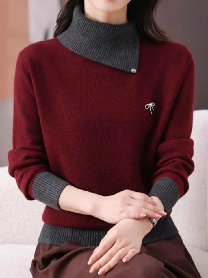 Classic Turtleneck Contrasted Panelled Knitted Sweater