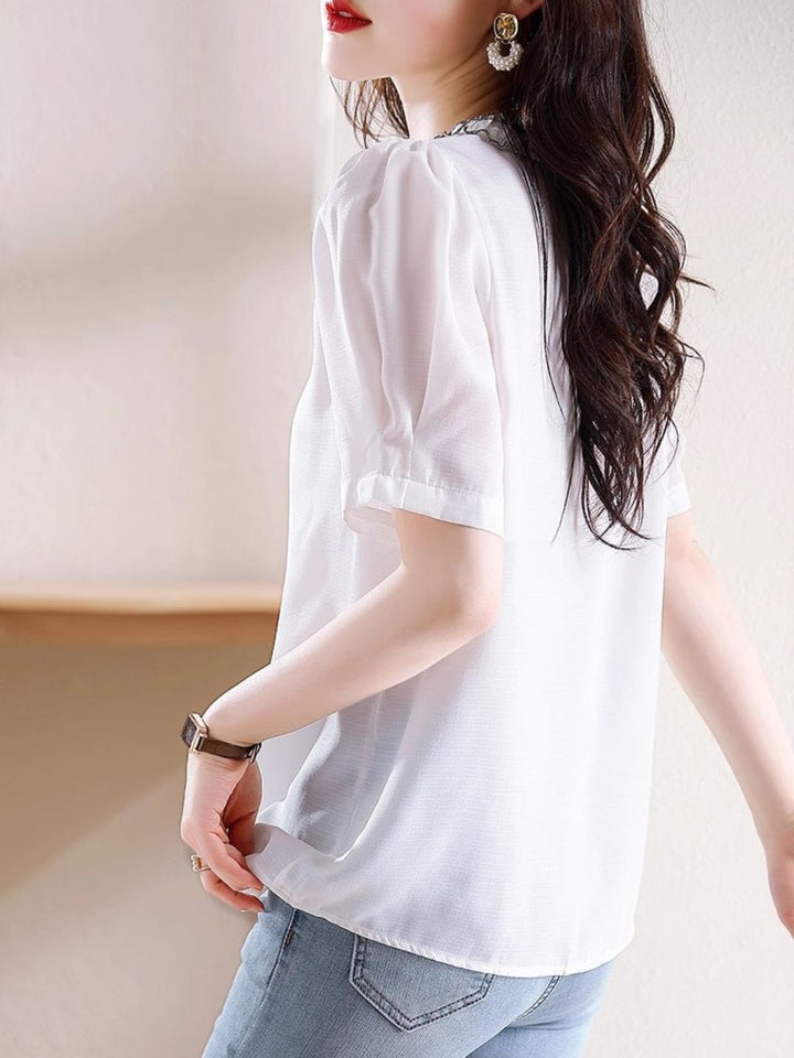 Versatile Chiffon Short-sleeved Shirt - Black