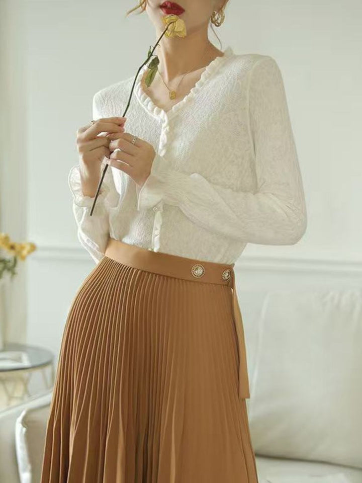 Hollow Fungus Lace V-Neck Top - Black