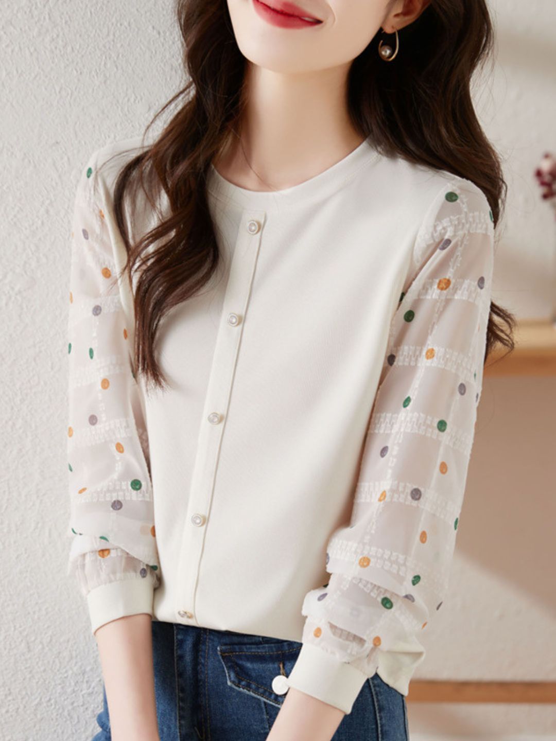 Polka Dot Long Sleeve Knit Top