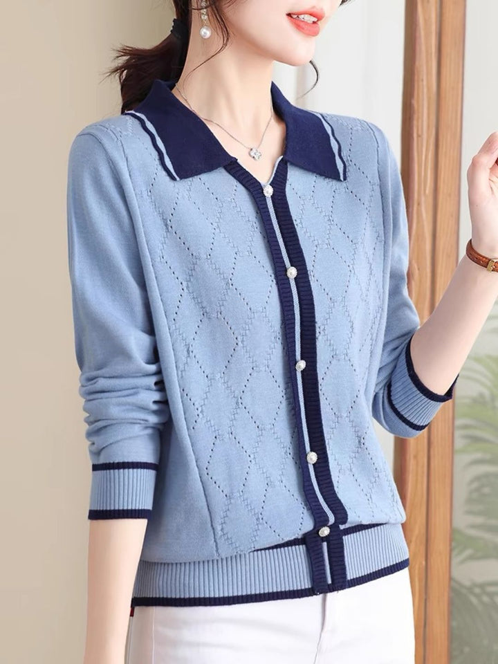 Classic Lapel Knitted Sweater - Green